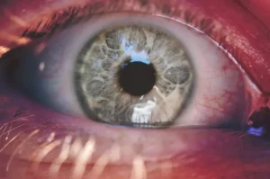 Blog 11 Diabetes eye health The Villages – close-up of an eye showing details of the iris and pupil, highlighting vision care and diabetic eye disease risks.